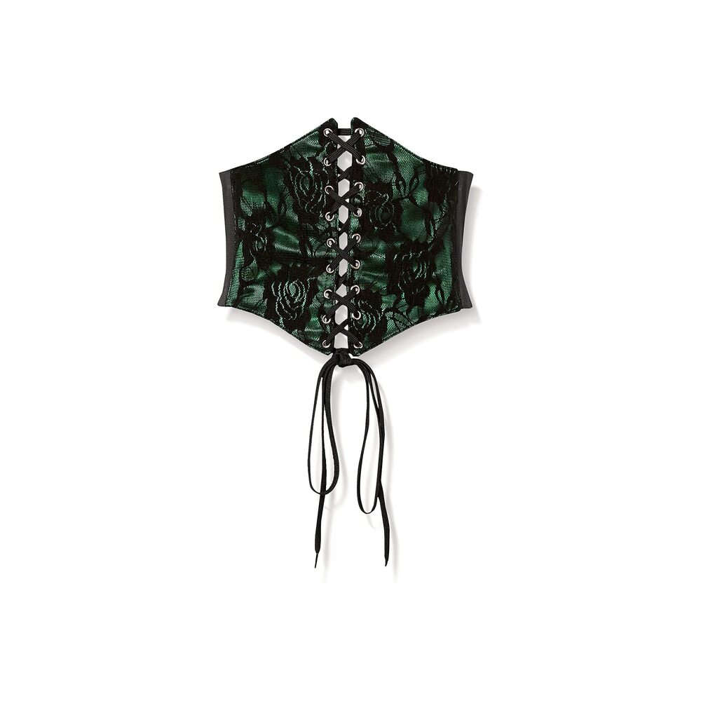 9008 Lavish Green w/Black Lace Overlay Corset Belt Cincher 2X